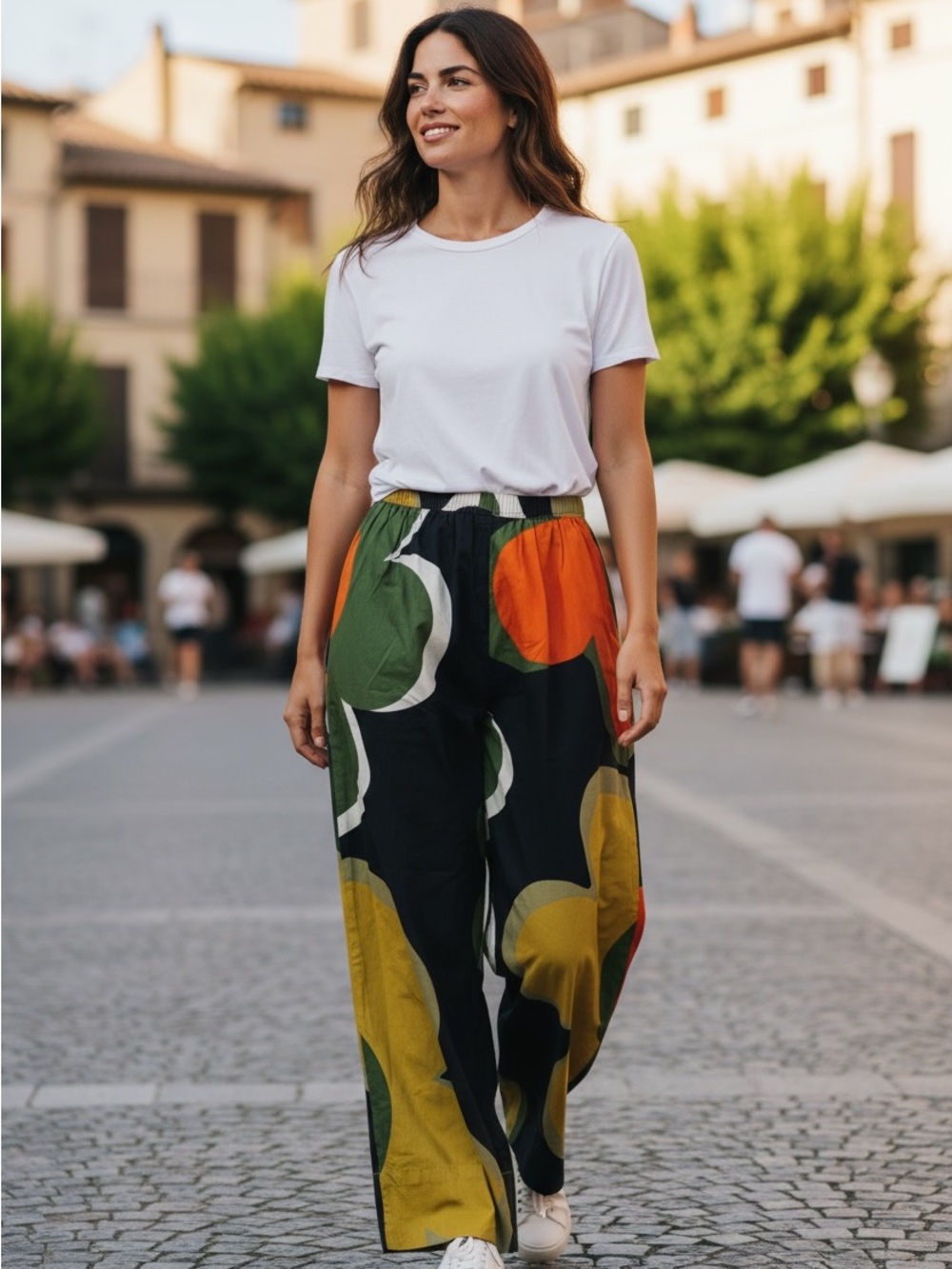 Men's Wide-Leg Graphic Print Pants in Black, Olive & Mustard